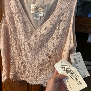 Vintage Rickie Freeman for Teri Jon Pink Beaded Lace Tank Top
